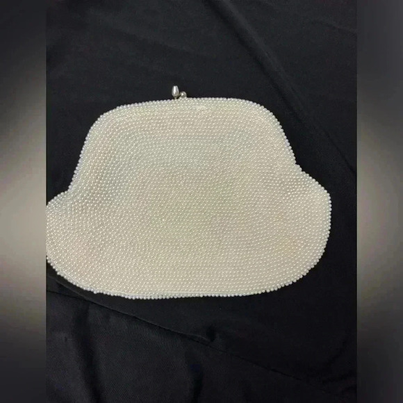 Pearl Beaded Clutch Vintage Made In Japan Formal Ivory Retro Classic Chain Strap - Picture 2 of 10